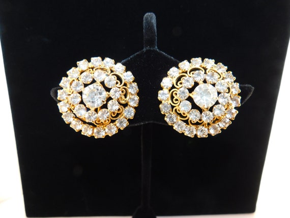 1960's-70's Round Gold Hearts and Clear Rhineston… - image 3