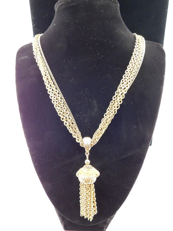 1940's Signed Corocraft 5-Chain Necklace with Tass