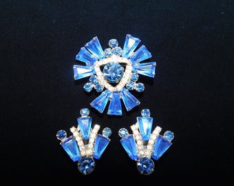 D&E Juliana blauwe keystone broche en oorbellen Demi!!