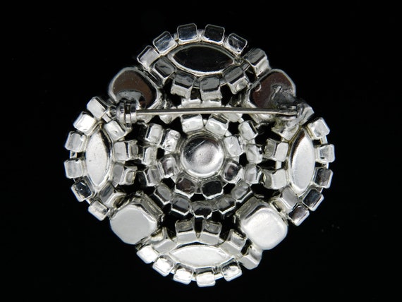 Rhodium and Clear Rhinestone Diamond Shaped Brooc… - image 5