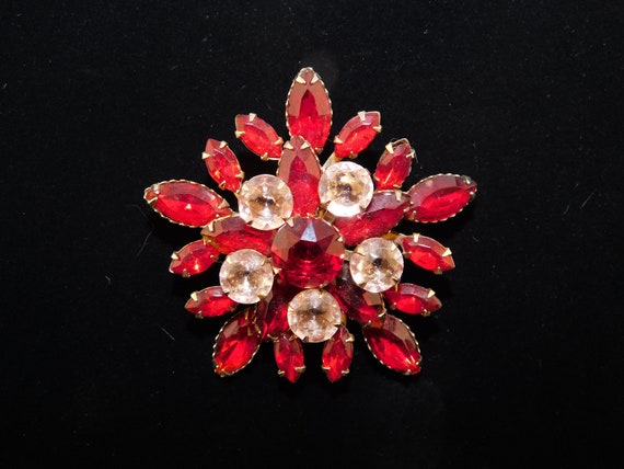 Red and Clear Rhinestone 5-Sided Brooch! - image 1