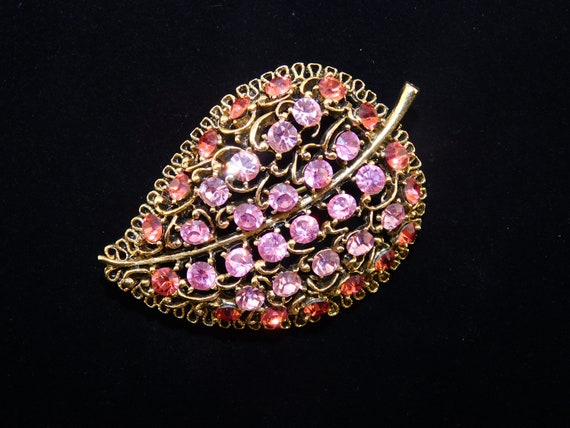 Red and Pink Unsigned Leaf Brooch/Pin! - image 1
