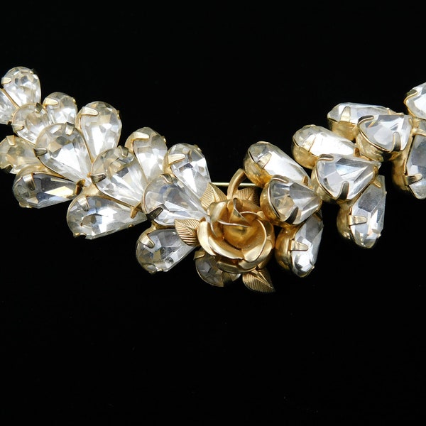 1950's Floral Branch Spray Brooch/Pin with Gold Rose!