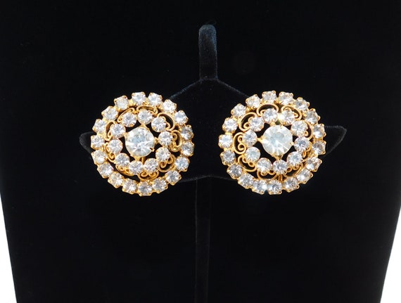 1960's-70's Round Gold Hearts and Clear Rhineston… - image 1