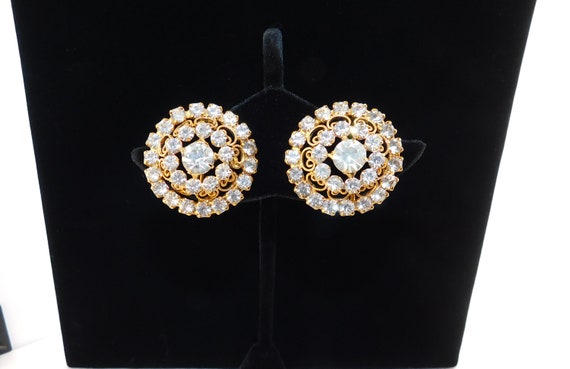 1960's-70's Round Gold Hearts and Clear Rhineston… - image 2