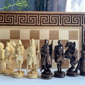 Medieval chess pieces, Wooden chess pieces set, Unique chess set, Gift for him, Christmas gift