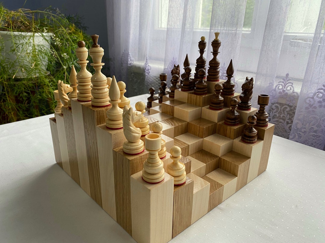 Unique 3D Chess Set, Modern Chess Board, Hand Crafted Chess Set, Chess