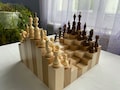 3D Wooden Chess Set: Modern Hand Crafted Board with Storage