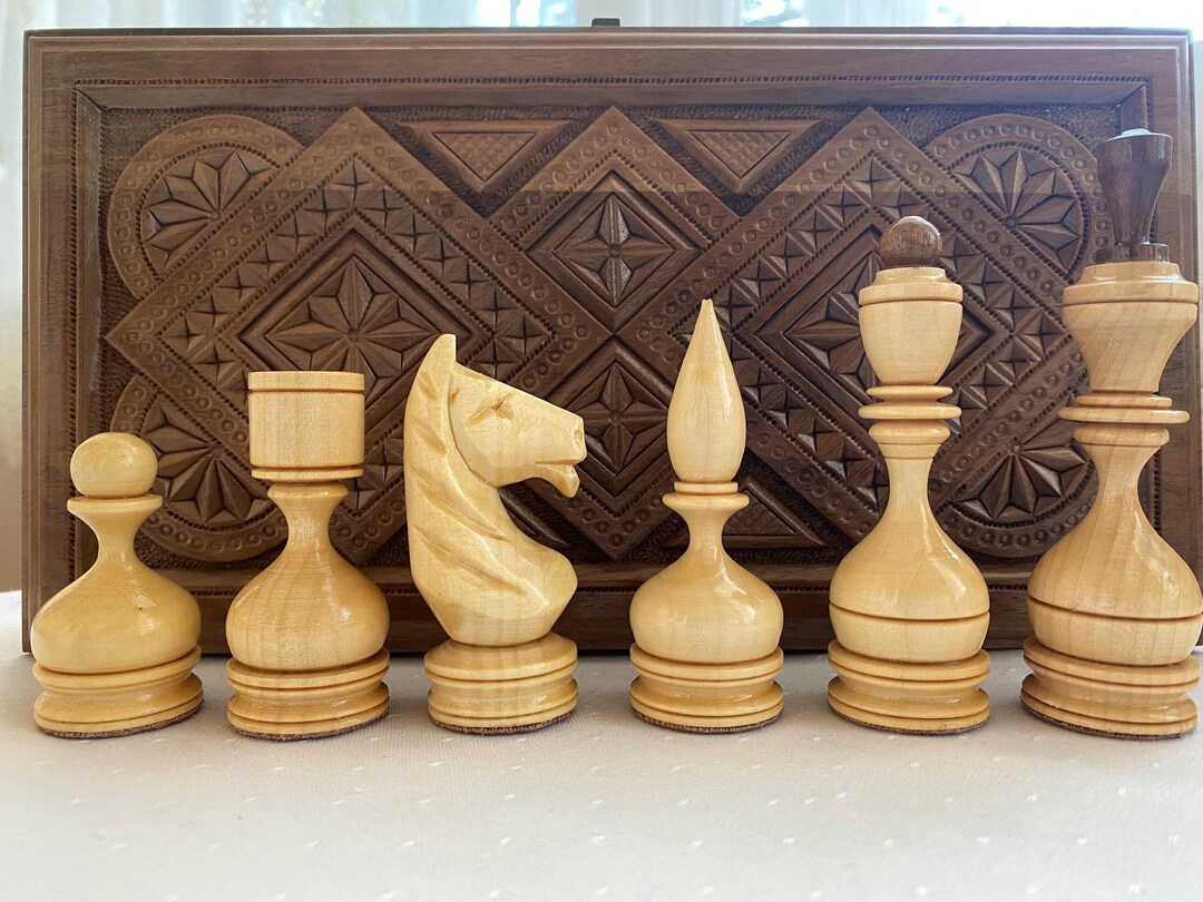Hand Carved Wooden Chess Pieces: Maple and Walnut Set - Etsy