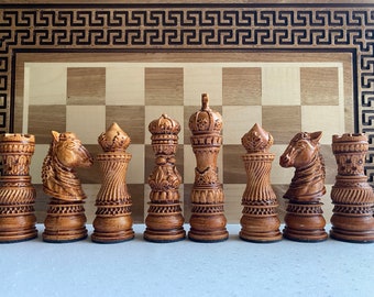 Wooden Chess pieces set, Large folding board 20”, Exclusive chessboard, Chess Set Wood, Unique chess set, Gift for him
