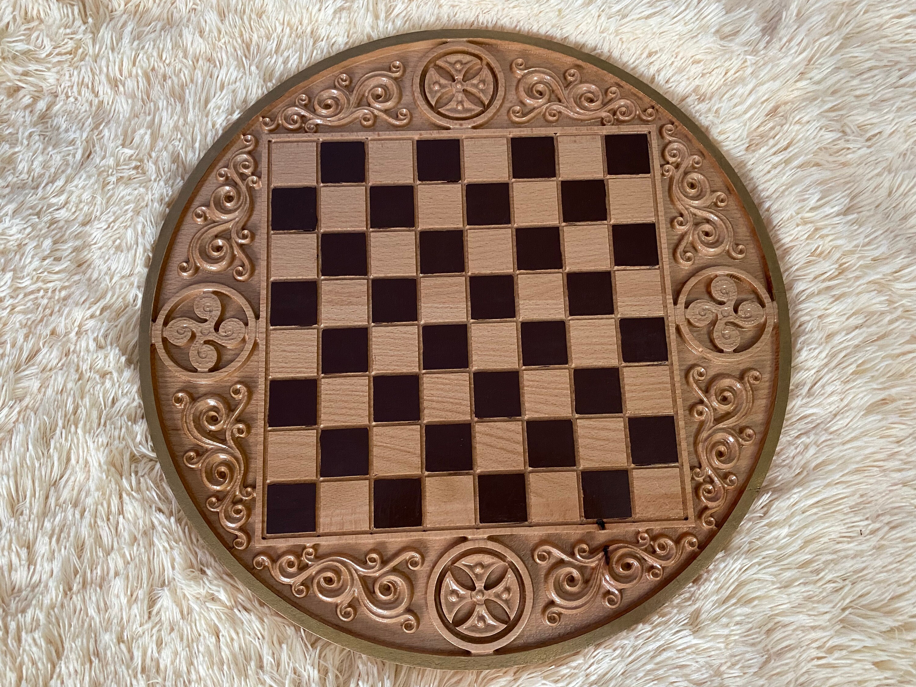 Wooden Round Chess Set, Round Chessboard, Travel Mini Chess Board ...