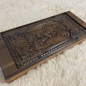 Carved Wooden Backgammon Set: Large Folding Board Game