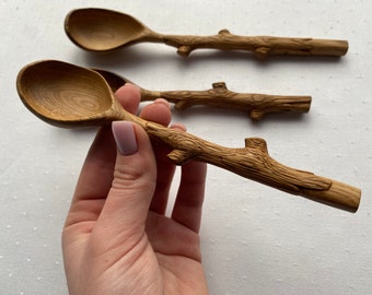 Handmade Wooden Spoon, Handcarved Handle, Set of 3 spoon