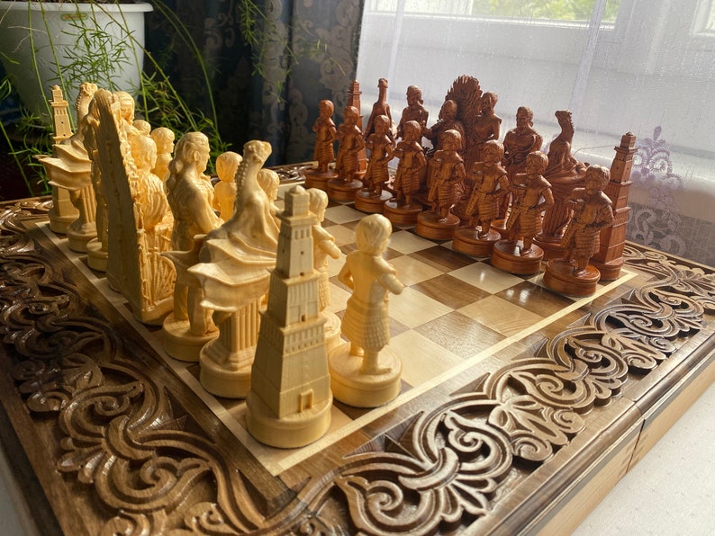 Wooden Chess Pieces Set, Large Folding Board 20, Exclusive Chessboard, Chess Set Wood, Unique