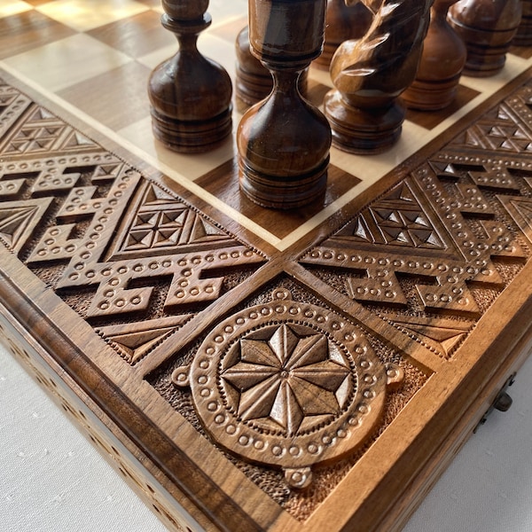 Exclusive chess set 20”, Large folding board, Walnut Chessboard, Travel chess board, Chess board with storage