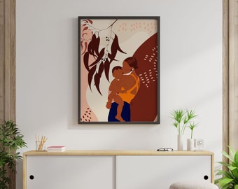 Wall Art Print | Digital Illustration | Mother-Child Print | Home Decor Print | Downloadable Digital Art | Printable Art | Black Art
