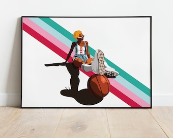 Rétro Art Print | Art mural moderne | Impression d’art audacieuse | Décor maison | Art numérique téléchargeable | Art basket-ball