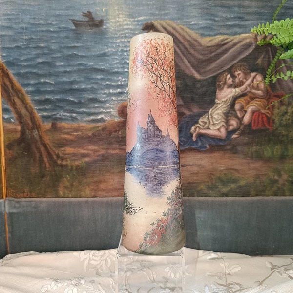 Large enameled glass vase in the style of Legras, French Art Nouveau/Art Deco