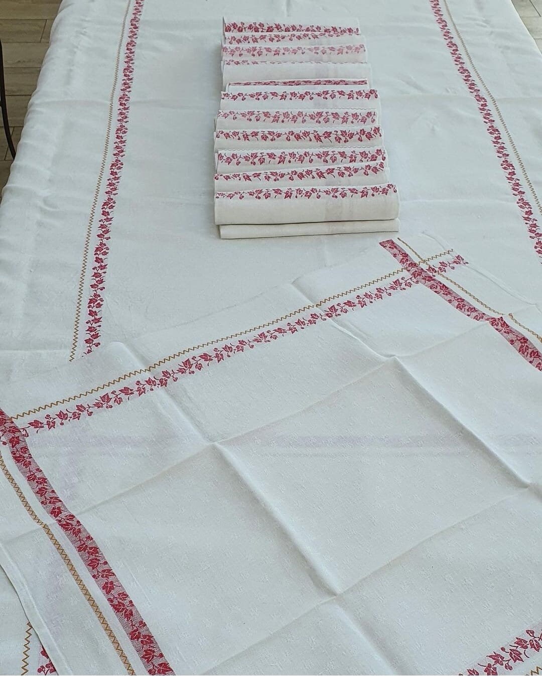Antique French Linen Set Tablecloth, Napoleon 3, 19Th