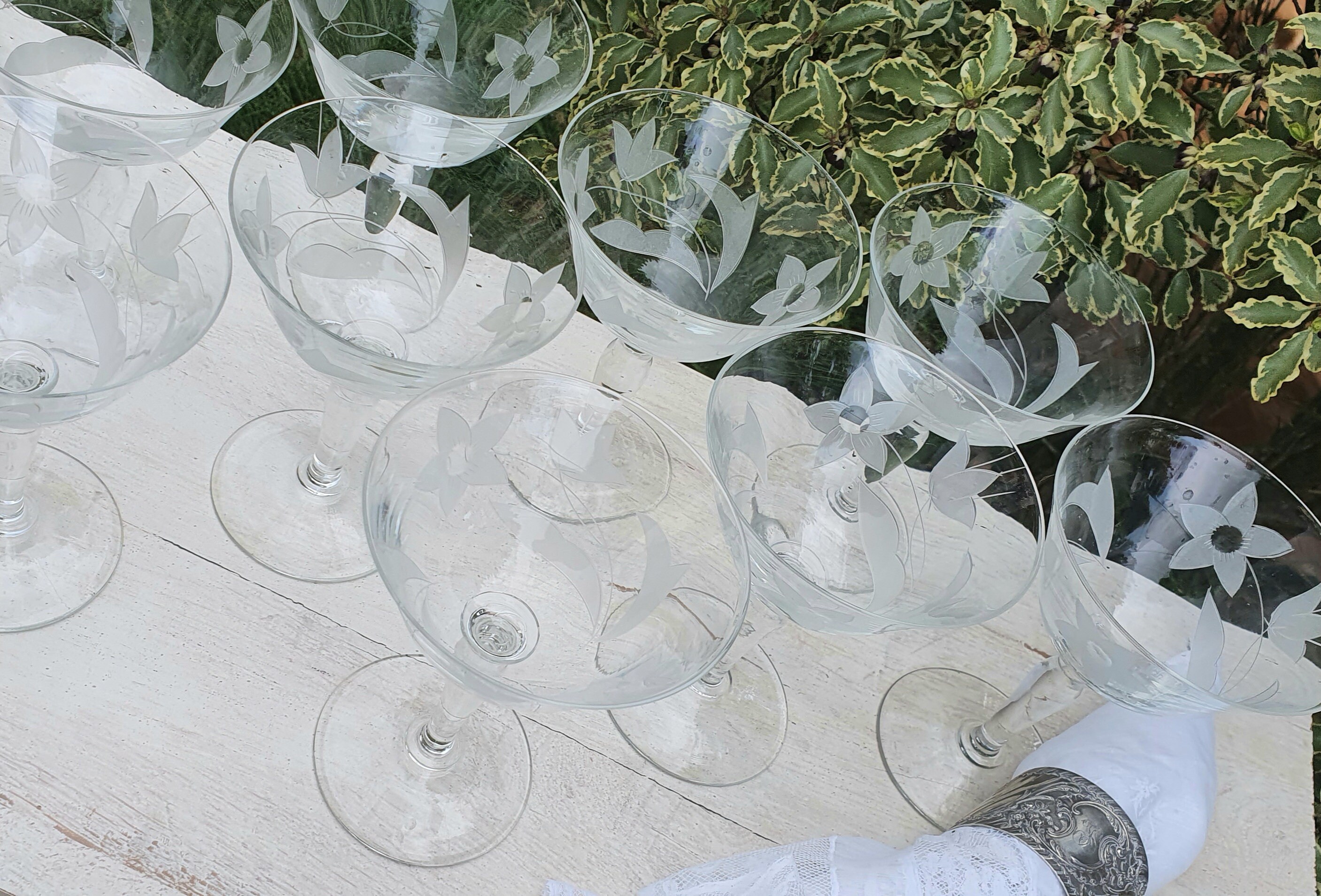 Vintage French Crystal Champagne Coupes, Set Of 9