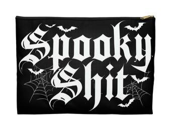 Spooky Cosmetics Accessories Bag Clutch - Halloween Makeup Pouch, Gothic Travel Organizer, Witchy Toiletry Case, Haunted House Zipper Bag,
