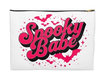 Spooky Babe Accessory Pouch, Halloween Makeup Bag, Witchy Cosmetic Organizer, Gothic Girl Travel Case, Creepy Cute Zipper Pouch