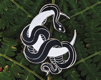 SERPENS witchy snake crescent moon hard enamel pin black silver