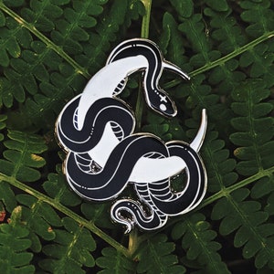 SERPENS witchy snake crescent moon hard enamel pin black silver