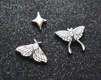 FILLER III stregoneria goth luna falena stelle scintilla riempitivi bordo argento smalto spilla set