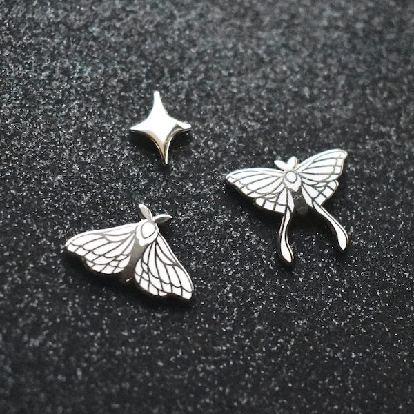 FILLER III witchy goth luna moth stars sparkle board fillers silver enamel pin set