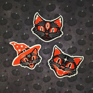CLOWDER set of witchy vintage halloween samhain cat vinyl stickers