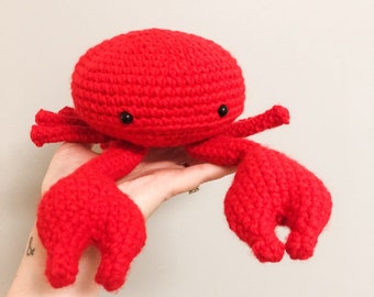 Crab Stuffed Animal, Crochet Crab, Ocean Nursery, Aquatic Nursery, Ocean Theme Red Crab, Small Red Crab, Crochet Crab by Wolf and Co Threads
