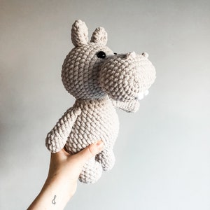Handmade Hippo Plushie: Gray Amigurumi Stuffed Animal