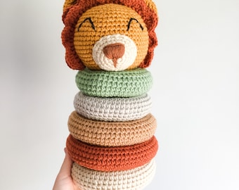 Lion Ring Stacking Toy, Lion Ring Toy,  Handmade Ring Toy, Crochet Lion Ring Toy, Baby Shower Gift, Ring Stacker Toy by Wolf and Co Threads