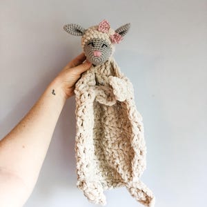 Baby Lamb Lovey, Blanket Lovey, Lamb lovey with Bow, Girly Lamb Toy, Neutral Lamb lovey, Neutral Sheep Lovey by Wolf and Co Threads