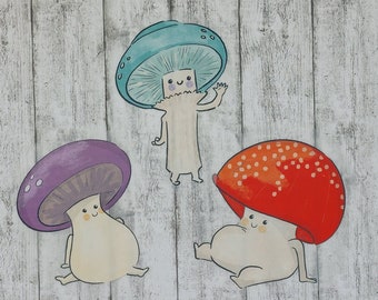 Iron-on transfer mushrooms red, lavender, petrol transfer foil