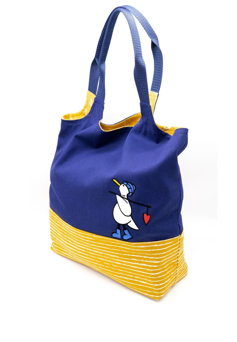 DIY naaiset / naaipakket Charlie Bag / boodschappentas maritiem blauwe meeuw met hart afbeelding 2