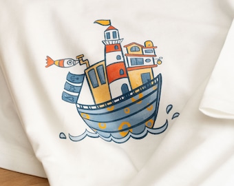 Iron-on transfer "ship with lighthouse"