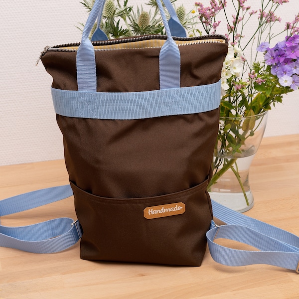 DIY Nähpaket Rucksack / Shopper 37cm x 30cm braun/ hellblau - Nähkit