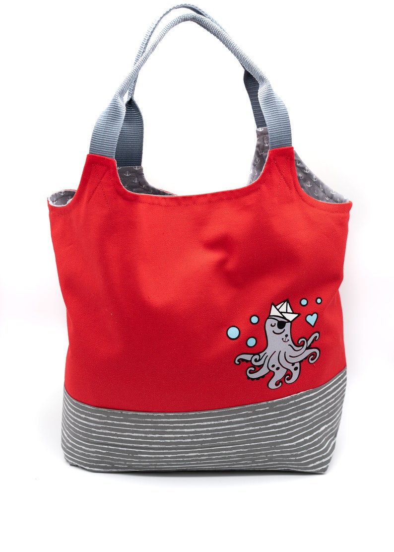 Sewing kit Charlie bag / tote bag: maritime design red and blue sailboat or seal image 7