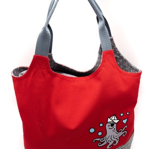 Sewing kit Charlie bag / tote bag: maritime design red and blue sailboat or seal image 2