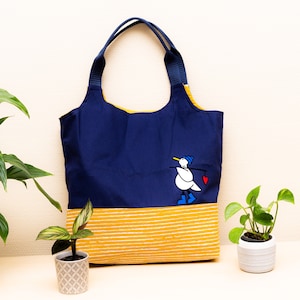 DIY naaiset / naaipakket Charlie Bag / boodschappentas maritiem blauwe meeuw met hart afbeelding 1