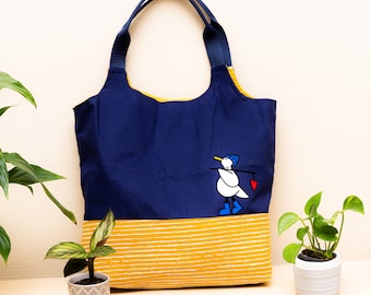 Sewing kit Charlie bag / tote bag: maritime design blue seagull with heart