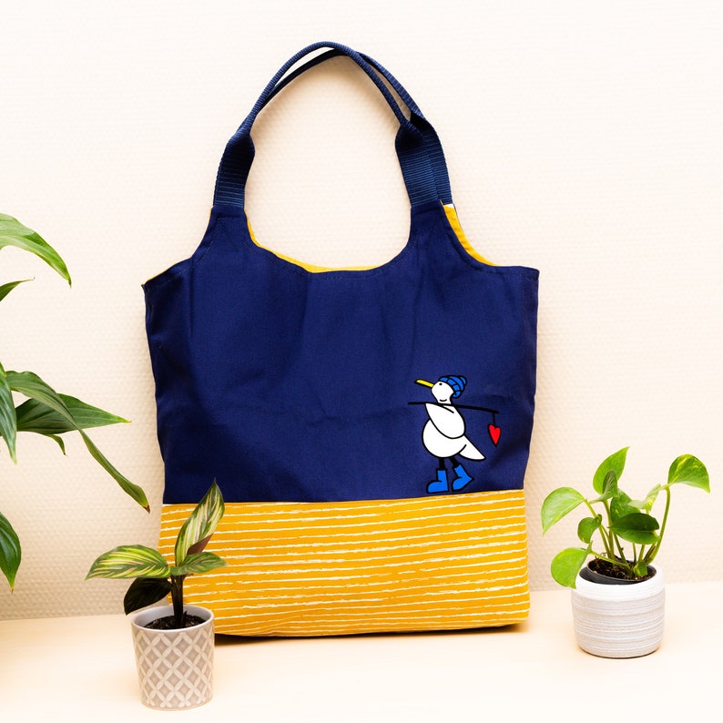 DIY naaiset / naaipakket Charlie Bag / boodschappentas maritiem blauwe meeuw met hart afbeelding 1