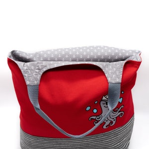 DIY Nähset / Nähpaket Charlie Bag / Einkaufstasche Maritim Design rot: Krake Bild 9