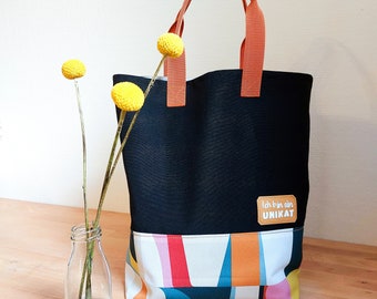 DIY sewing kit / sewing package shopping bag tote bag black with colorful motifs