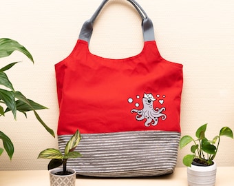 DIY Naaiset / Naaipakket Charlie Bag / Boodschappentas Maritim Design rood: Octopus