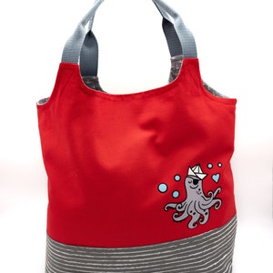 DIY Nähset / Nähpaket Charlie Bag / Einkaufstasche Maritim Design rot: Krake Bild 5