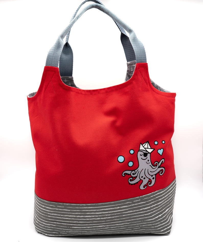 Sewing kit Charlie bag / tote bag: maritime design red and blue sailboat or seal image 5