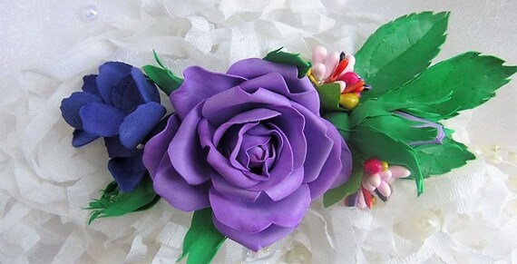 Purple Flower Barrette Hair Clip Purple Rose Floral Hair Etsy